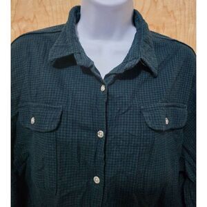 VTG L.L. Bean Womens Blue Plaid Flannel Button-Up Long-Sleeve Shirt Made in USA